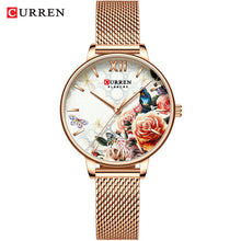 Load image into Gallery viewer, CURREN Beautiful Flower Design Watches Women Fashion Casual Leather Wristwatch Ladies Watch Female Clock Women's Quartz Watch