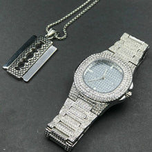 Load image into Gallery viewer, Luxury Gold hip hop jewelry stylish watch & Necklace Combo Set Watch Diamond Men hip hop chain necklace Ice Out Watch For Men