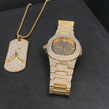 Load image into Gallery viewer, Luxury Gold hip hop jewelry stylish watch & Necklace Combo Set Watch Diamond Men hip hop chain necklace Ice Out Watch For Men