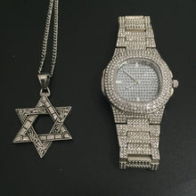 Load image into Gallery viewer, Luxury Gold hip hop jewelry stylish watch & Necklace Combo Set Watch Diamond Men hip hop chain necklace Ice Out Watch For Men