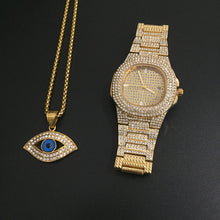 Load image into Gallery viewer, Luxury Gold hip hop jewelry stylish watch & Necklace Combo Set Watch Diamond Men hip hop chain necklace Ice Out Watch For Men
