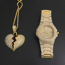 Load image into Gallery viewer, Luxury Gold hip hop jewelry stylish watch & Necklace Combo Set Watch Diamond Men hip hop chain necklace Ice Out Watch For Men