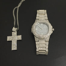 Load image into Gallery viewer, Luxury Gold hip hop jewelry stylish watch & Necklace Combo Set Watch Diamond Men hip hop chain necklace Ice Out Watch For Men