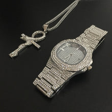 Load image into Gallery viewer, Luxury Gold hip hop jewelry stylish watch & Necklace Combo Set Watch Diamond Men hip hop chain necklace Ice Out Watch For Men