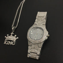 Load image into Gallery viewer, Luxury Gold hip hop jewelry stylish watch & Necklace Combo Set Watch Diamond Men hip hop chain necklace Ice Out Watch For Men