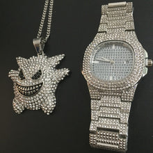 Load image into Gallery viewer, Luxury Gold hip hop jewelry stylish watch & Necklace Combo Set Watch Diamond Men hip hop chain necklace Ice Out Watch For Men