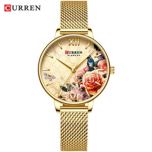 CURREN Beautiful Flower Design Watches Women Fashion Casual Leather Wristwatch Ladies Watch Female Clock Women's Quartz Watch