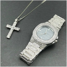 Load image into Gallery viewer, Luxury Gold hip hop jewelry stylish watch &amp; Necklace Combo Set Watch Diamond Men hip hop chain necklace Ice Out Watch For Men