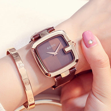 GUOU Women's Watches 2019 Square Fashion zegarek damski Luxury Ladies Bracelet Watches For Women Leather Strap Clock Saati
