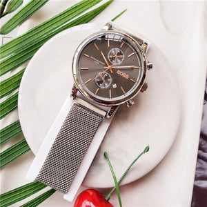 New arrival mens watches stainless steel mesh magnet strap quartz movement boss watch for men designer high quality waterproof