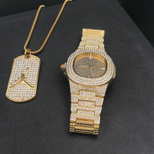 Load image into Gallery viewer, Luxury Gold hip hop jewelry stylish watch &amp; Necklace Combo Set Watch Diamond Men hip hop chain necklace Ice Out Watch For Men
