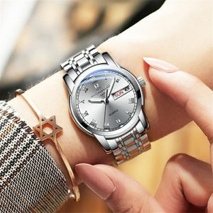 Watch Men Women Business Waterproof Clock Auto Date Silver Steel Mens Watches Fashion Casual Ladies Quartz Wristwatch NEW